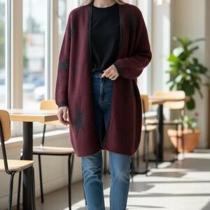Elegant Maroon Star Cardigan
